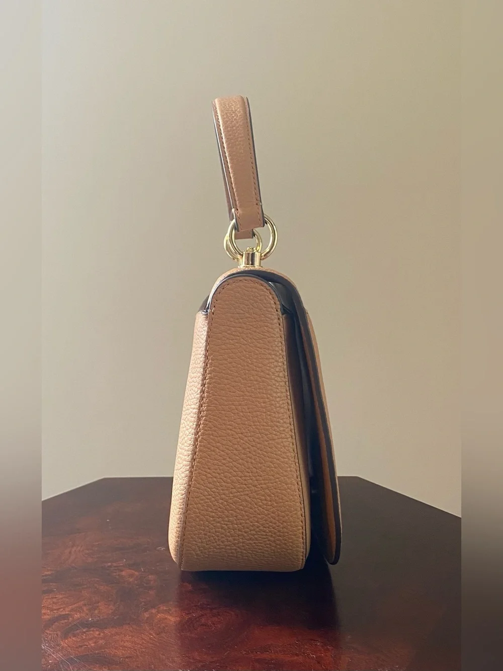 kate spade New York Tan Pebbled Leather Top-Handle Saddle Bag with Gold Hardware